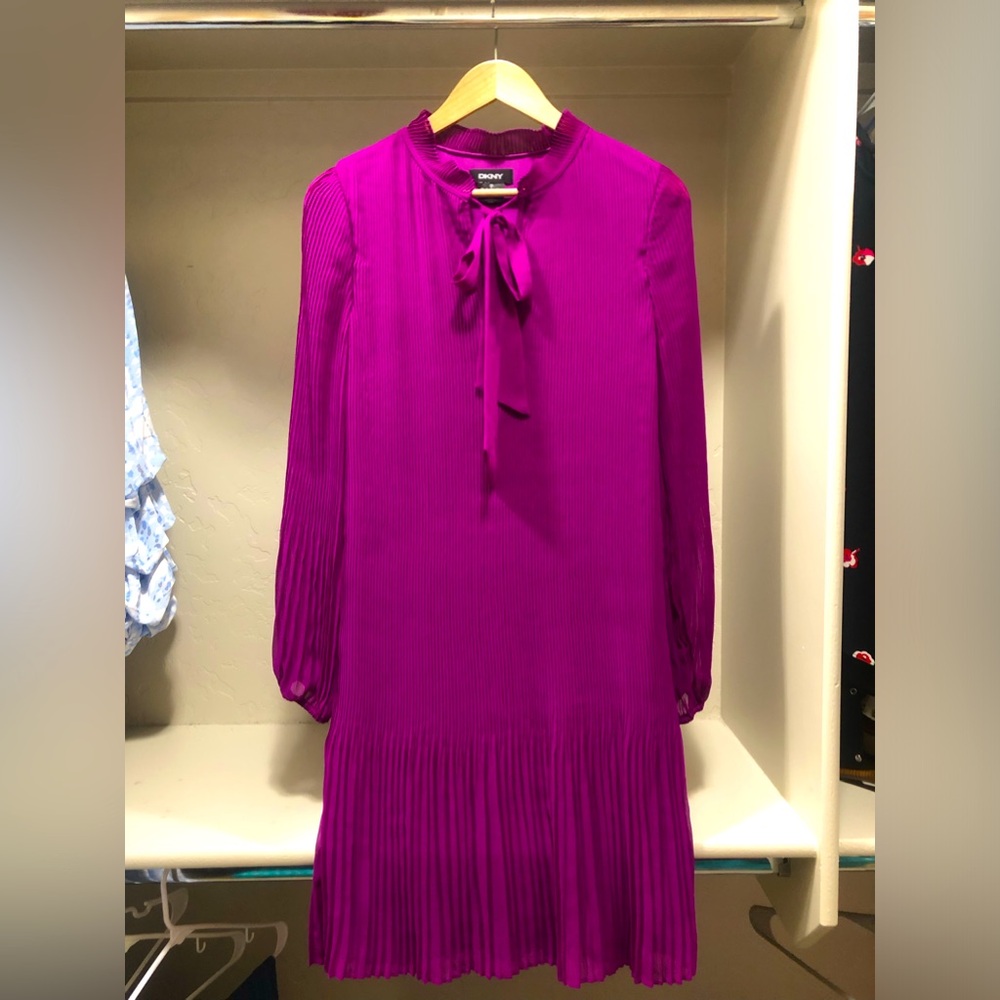 DKNY fushia pleated chiffon dress